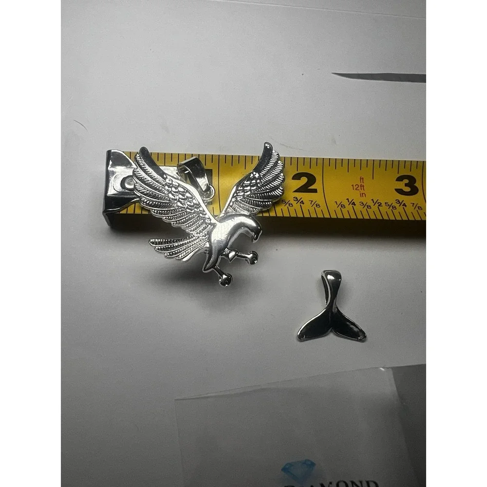 Silver Tone Diamond Cut Eagle Pendant & Mermaid Tail Pendant Blue Diamond Luxury